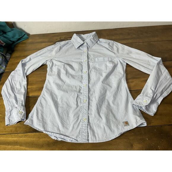 Carhartt For Womens Size Medium 8-10 Light Blue Button Down Shirt - Picture 1 of 9